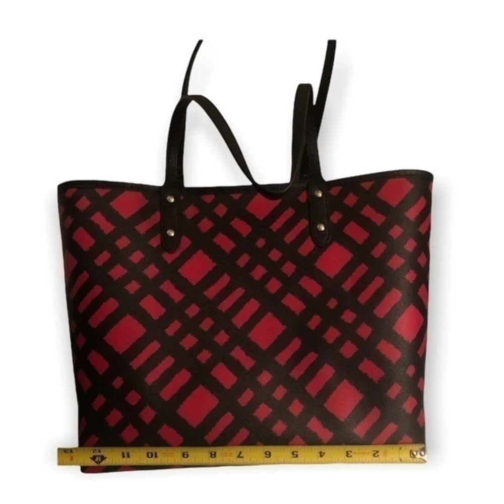 Coach reversible CITY TOTE WITH WILD PLAID PRINT  F22247 red black